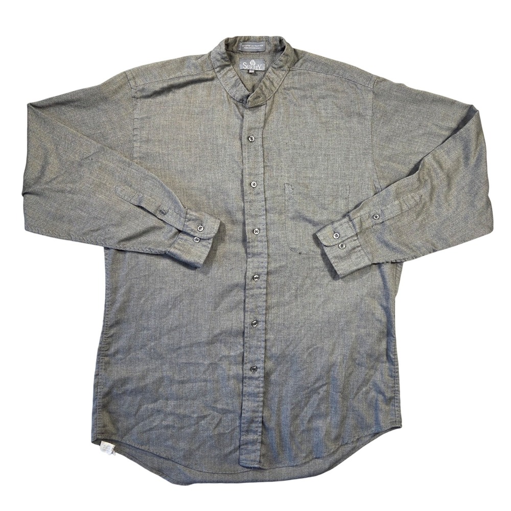 Surrey Mens Banded Collar Button Down Shirt Heather Grey Long Sleeve Size 15.5
